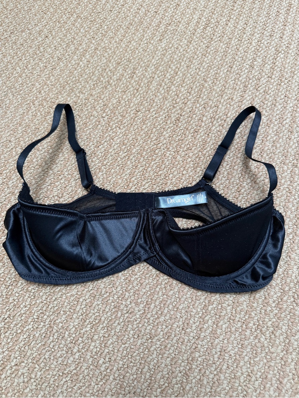 Dreamgirl Black Satin Underwire Balconette Bra